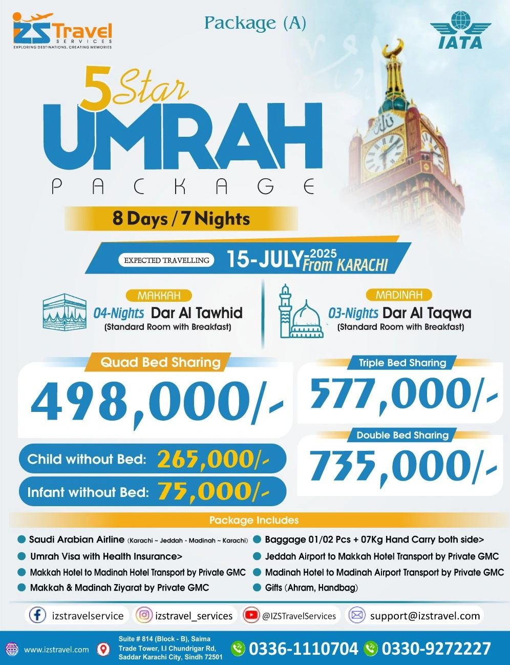 8 Days / 7 Nights Umrah (Package A)